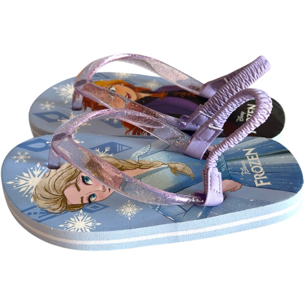 Disney Girl Frozen Toddler Flip Flops & Back Strap Size 7/8 Elsa & Anna Purple